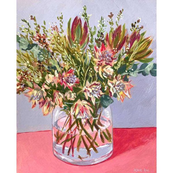 blushing bride native bouquet pink still life painting